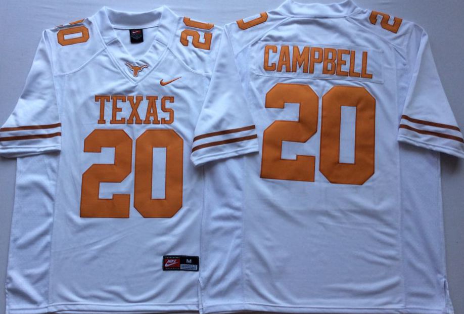 Men Texas Longhorns 20 Campbell White Nike NCAA Jerseys